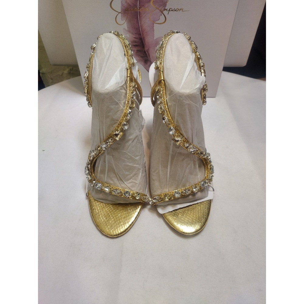 Jessica Simpson Jaycin Gold Crystal Embellished Stiletto Sandals 7M JS-RAYLI2